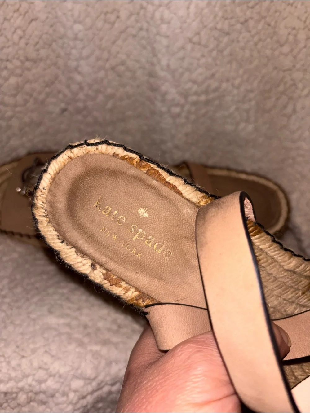 Kate Spade Nude Leather Espadrille Wedge Sandals Ankle Strap 10M
